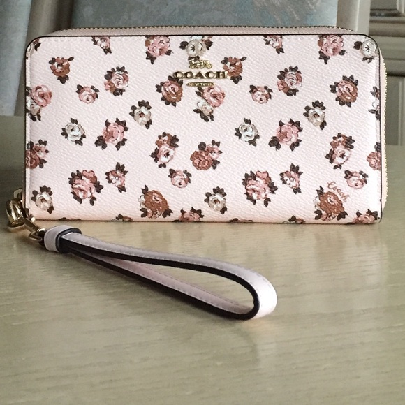Coach Handbags - Coach Rosette Print Blush Multi Wallet Wristlet